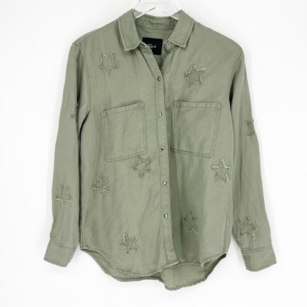 Rails Marcel Star Utility Button Down Top Xs Green - image 2